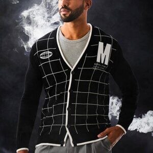 Marvel Studios Logo Grid Cardigan. Medium in Black and White. New with tags.